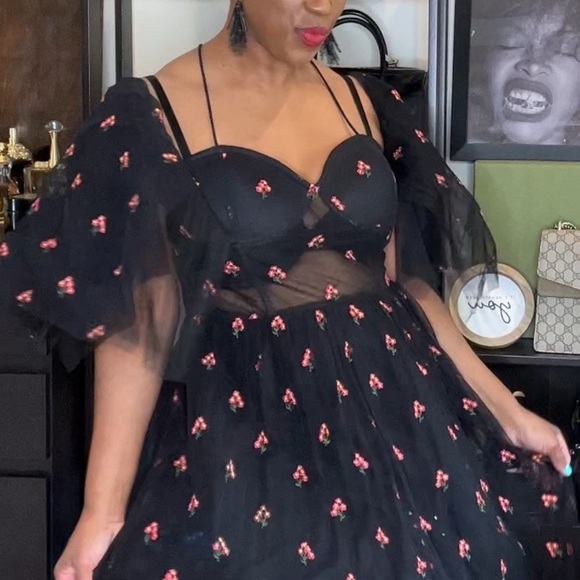 ASOS Floral Black Mesh Dress with Corset Details - Picture 11 of 12